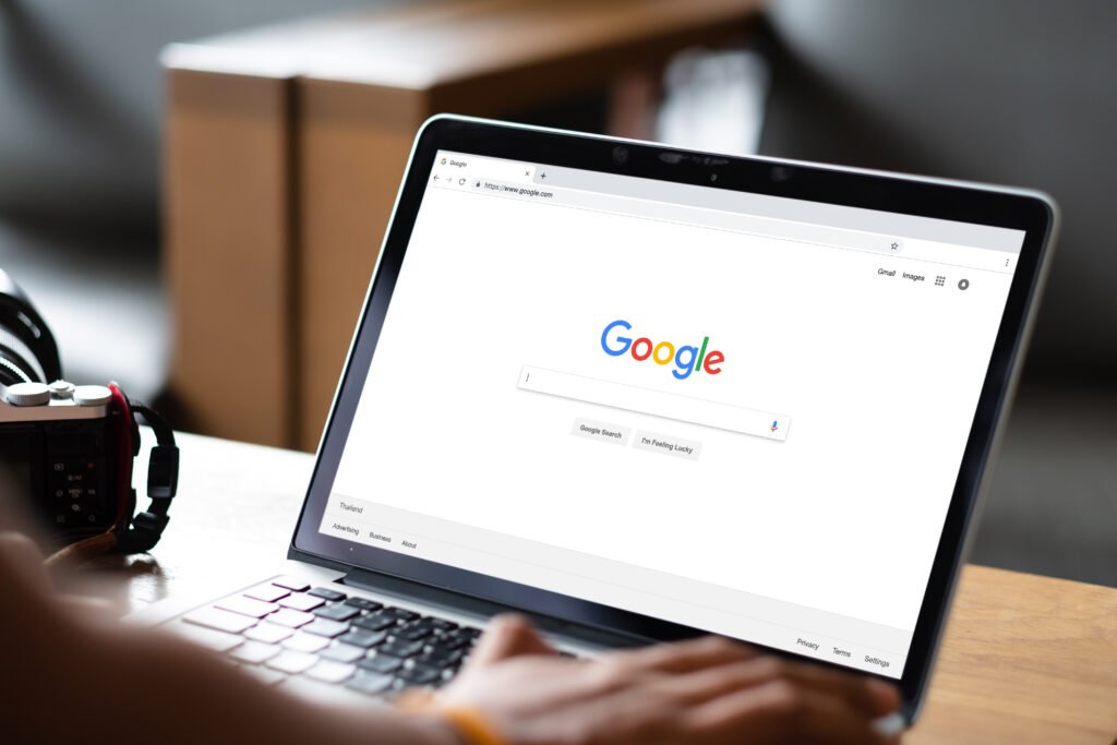 Bangkok. Thailand. FEB 21,2019 :A man is typing on Google search Search Engine Optimization
